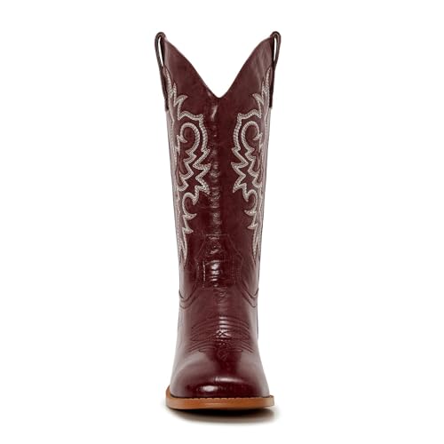 Image of Cowgirl Boots Square Toe Cowboy Boots For Women Ladies Mid Calf Low Heel Flat