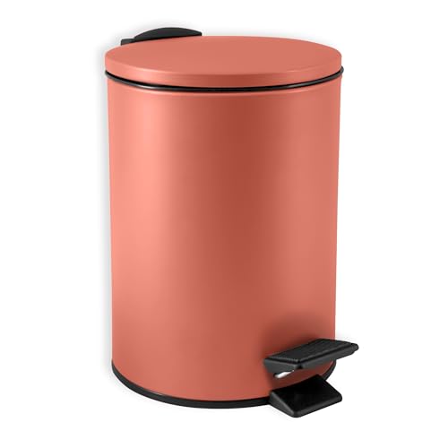 Spirella Adelar Cosmetic Bin, 3 Litres, Stainless Steel with Soft-Close Mechanism and Inner Bucket, Bathroom Bin, Soft Close Waste Bin, Terracotta Red
