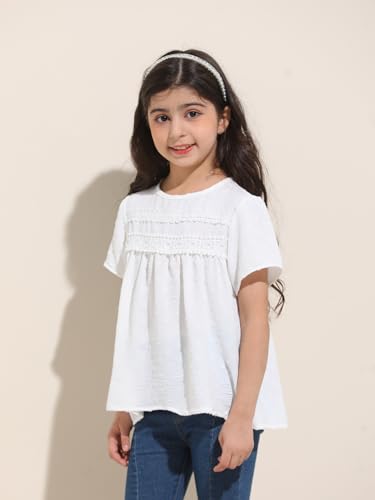 Image of Girl Cute Short Sleeve Shirts Casual Chiffon Blouses Flowy Hem Boho Tunic Tops 4-12 Years