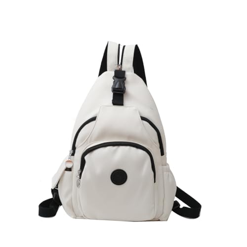 Minimalist Sling Backpack, Casual Crossbody Daypack with Multiple Pockets, Adjustable Shoulder Strap (White)