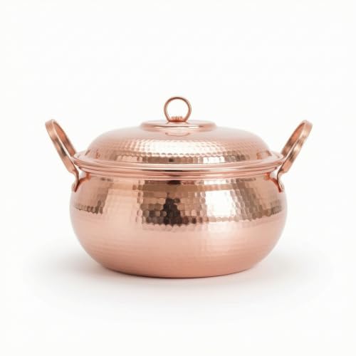 PETSOLA Olla Olla Cobre Incluye Tapa Martillada Olla Cobre Tradicional para Cocineros, Cocina, Grande 4-5 Personas PETSOLA Olla Olla Cobre Incluye Tapa Martillada Olla Cobre Tradicional para Cocineros, Cocina, Grande 4-5 Personas