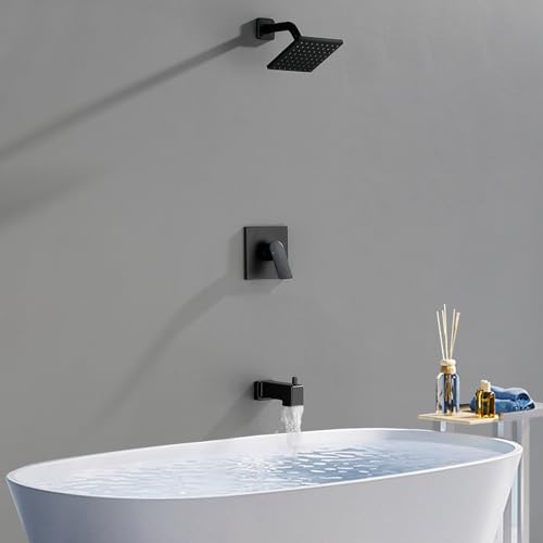 VIKASI Shower Valve Trim Kit with Tub Spout Wall-Mounted Tub Shower Rough-In Mixer Valve Tub and Shower Trim Kit Bathroom Trim Kit Matte Black by VIKASI - Used condition - Image 6