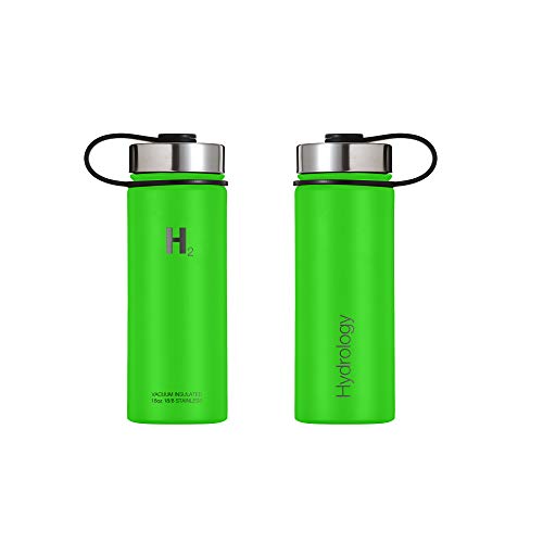 H2 Hydrology Water Bottle - 18 Oz, 22 Oz, 32 Oz, 40 Oz, Or 64 Oz With 3 Lids Double Wall Vacuum Insulated Stainless Steel Wide Mouth Sports Hot & Cold Thermos (18 Oz, Neon Green) #TOP4
