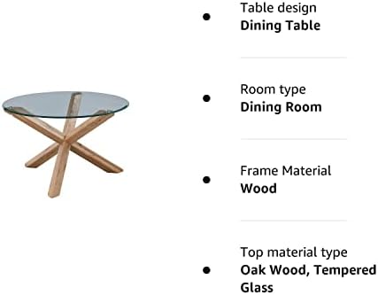 Amazon Brand - Movian Round Dining Table, 120 x 120 x 75 cm, Solid Oak/Tempered Glass