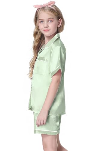Image of Girls & Womens Satin Pajamas Set, Silk Button-Down Sleepwear 2 Piece Nightwear, 3 Years - Women XXL