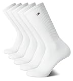 Tommy Hilfiger Mens Crew Socks - 5 Pack Soft Cushioned Athletic Performance Crew Length Running Socks for Men, Size, White