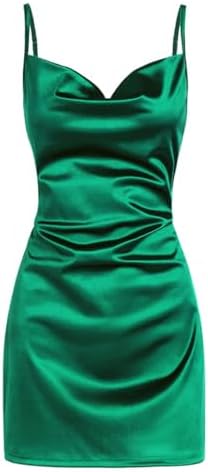 ZAFUL Women Satin Cowl Neck Spaghetti Strap Mini Slip Cocktail Dress