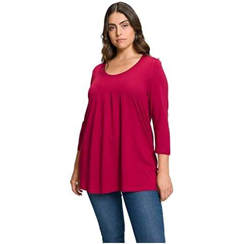 Camiseta básica roja Ulla Popken manga 3/4 para mujer Cover