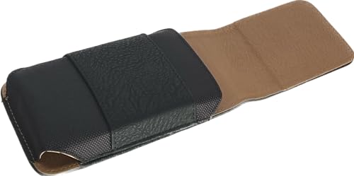 Black Vertical Leather Belt Loop Case with Card Holder is Compatible with Consumer Cellular Iris Connect Smartphone