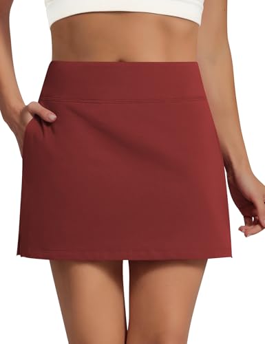 Sarin Mathews Women's Skort 95% Cotton Mini Tennis Skirt with Built-in Shorts and Pockets for Golf Pickleball Running WineRed L