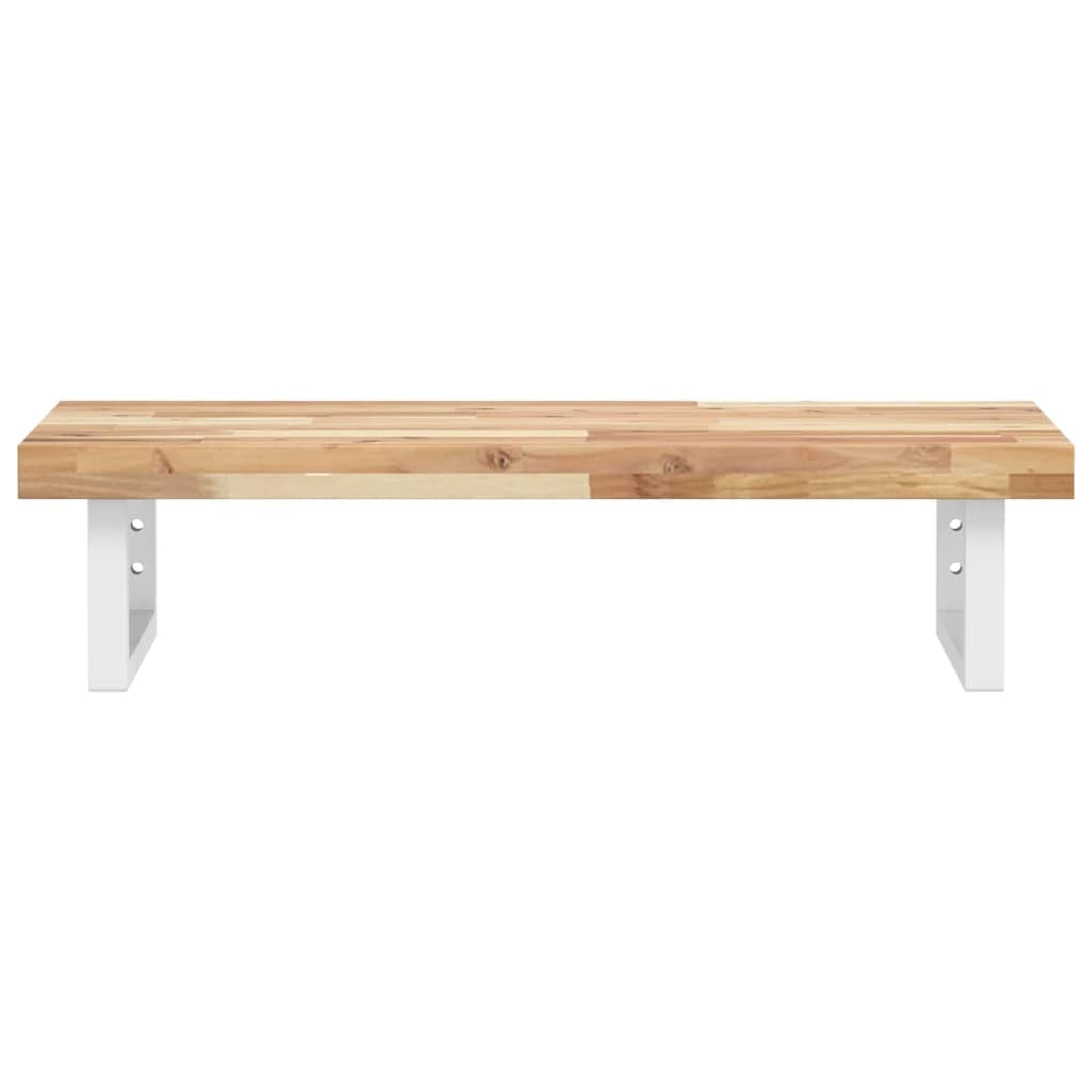 Regał pod umywalkę, montaż ścienny, ze stali i litego drewna akacjowego, 80 x 40 cm, zajmujący mało miejsca mebel łazienkowy z półką na ręczniki, kosmetyki, syfon i umywalkę