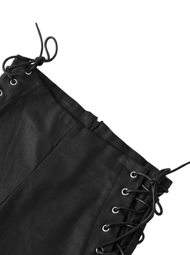 Benfoly Leather Shorts for Women High Waisted Lace Up Side Stretchy Sexy Mini Booty Short Y2K Rave Club Party Concert Winter Black