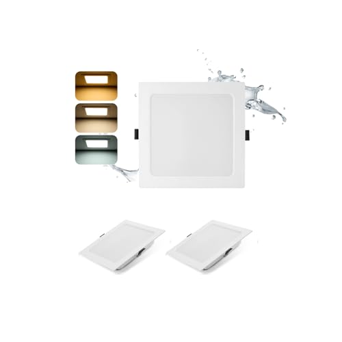 Grebeam Lot de 2 Spot LED Encastrable Extra Plat 16W, Spot Salle de Bain, IP44, Carré,...