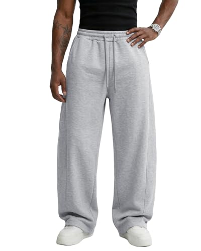 Image of Wangdo Men's Baggy Sweatpants Wide Leg Lounge Cotton Jogging Pants Casual Elastic Waist Joggers with Pockets