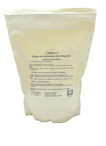 FertilTech Sulfato de Magnesio (Sal de Epsom) 1,5 kg – Estimula el Crecimiento de las Plantas y Corrige Deficiencias de Magnesio | Huerto, Césped, Flores, Jardín, Hidroponía y Follaje