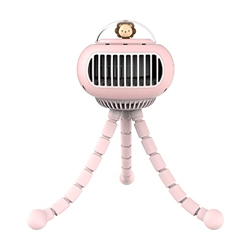 HFSECURITY Stroller Fan Flexible Tripod Clip-on Portable Fan with USB Recharging, 4 Adjustable Speeds, Mini Cute Handled Fan (Pink)