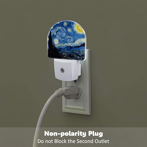 Image of Starry Night Night Light Plug into Wall, Impressionist Oil Painting Dusk to Dawn Night Light Plug in,0.5w Energy Saving Sleep Friendly NightLight for Kids Boys Girls Home Decor