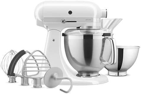 KitchenAid White Artisan Stand Mixer Tilt Head with 5 Accessories...
