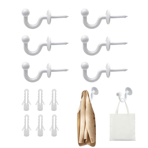 DHWEKU 6 Pcs Embrasses Rideaux Crochets U Blanc Crochet d'Arrimage Rideau à Tête Ronde avec Tubes d’Expansion Plastique pour Accorcher Rideaux Vêtements...