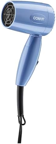 Conair Travel Hair Dryer with Dual Voltage, 1600W Compact Blow Dryer with Folding Handle, Blue