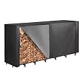 Vailge 8ft Firewood Rack Cover, Heavy Duty Waterproof Oxford Outdoor Firewood Storge Cover with Zipper and Openable Front Flap, Cover Only,96''*23''*46'',Black