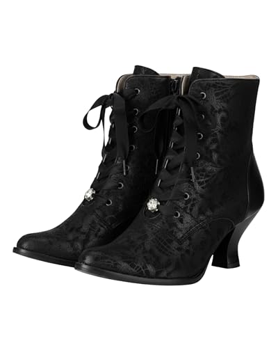 Stockerpoint Damen Stiefel 6020 I Größe 36-42 I Elegante Schuhe aus Echtleder mit Satinband-Schnürung & Straßstein-Anhänger I Geschwungener Absatz I Perfekt für Trachten & Festlichkeiten