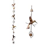 Happy Gardens Hanging Hummingbird Bells Ornament - Metal Bells Chime String Hummingbird Garden Decor