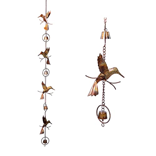 Happy Gardens Hanging Hummingbird Bells Ornament - Metal Bells Chime String Hummingbird Garden Decor, Outdoor, Wall, Patio Art #TOP10