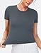 THE GYM PEOPLE Women's Workout Tops Short Sleeve Slim Fit Breathable Athletic Yoga Running Casual Basic Tee Shirts Dark Grey