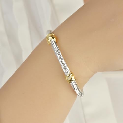 Image of UNY Jewel Bracelet Designer Brand Inspired Women Jewelry 4.5mm Thin Twisted Cable Wire Bangle Gem Stone Christmas Day Gift