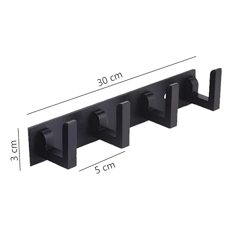 Image of Heavy Duty L Type Stainless Steel Cloth Hanger Suitable for Bathroom Bedroom Kitchen Wall Hook Rail Hanging Scarf Coat Keys Tie, Towel, Robe Hanger (Pack of 1, 4 Pin Black)