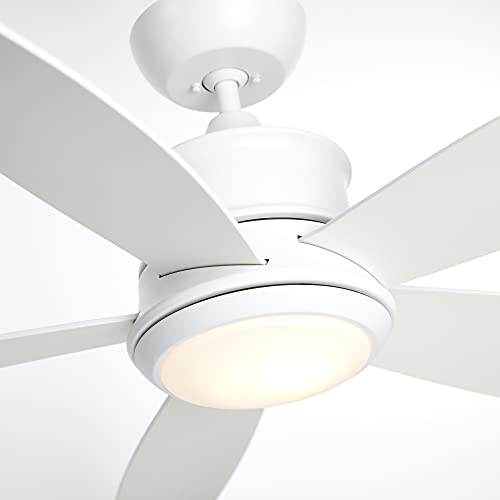 Luminance Claire Ceiling Fan With Lights And Remote Control | 52 Inch Indoor Fixture With Integrated Dimmable Led | Contemporary 5 Blade Design With Downrod Mount, Satin White #TOP4