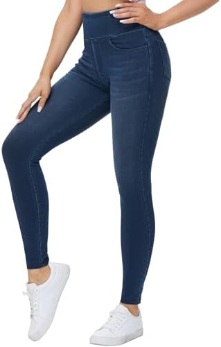 THE GYM PEOPLE Damen Jeggings Stretch High Waist Skinny Jeans mit Taschen | Elastischer Hosenbund, Bauchkontrolle, 4 Taschen, 4-Wege-Stretch, Atmungsaktiv, Jean Leggings für Mode,