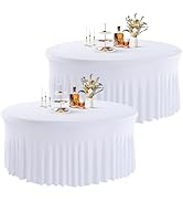 JCJ 2 Pack Round Tablecloth 60 inch, White Spandex Fitted Table Cover with Skirt for 5ft Table We...