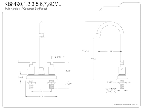 Robinet de bar Kingston Brass KB8495CML mitigeur central 10,2 cm