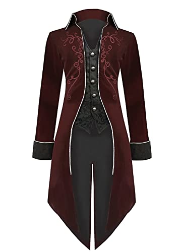 Sangdut – Veste queue-de-pie pour homme, style médiéval, Steampunk, victorien, de la Renaissance, gothique, rétro, vintage, avec broderie, pour Halloween,...