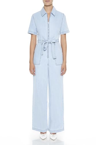 Forever 21 womens Zip-up Tie-front Denim Jumpsuit, Light Denim, M