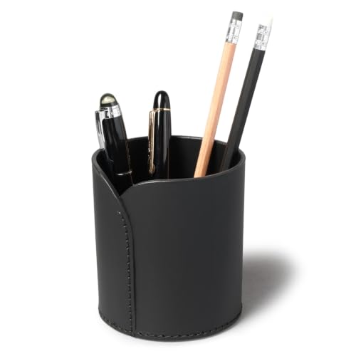 Image of Premium Recycled Leather Pen Holder for Desk & Study Table | Office Pen Stand for Table, Desk | Stationery /Pencil Stand Organiser | Round, Multi-Purpose Holder for Home and Office (Classic Black)