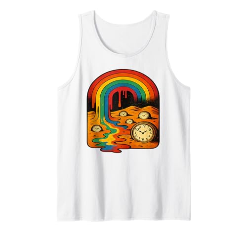 Surreal Rainbow Drip Melting Clock Desert Dreamscape Tank Top