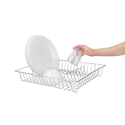 EQUINOX 517603 Egouttoir Vaiselle INOX chromé - Egouttoir à Poser L 43 cm x l 34 cm x H 7.5 cm en Acier Inoxydable chromé - Jusqu'à 12 Assiettes, Argent