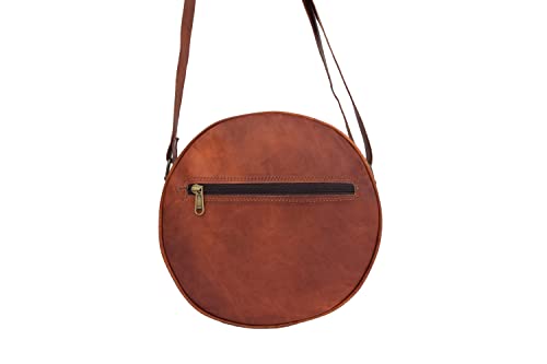 Small 8 Inch Handmade Vintage Leather Crossbody Sling Bag Women/Teen Girls Satchel Handbag Round Messenger Bags2