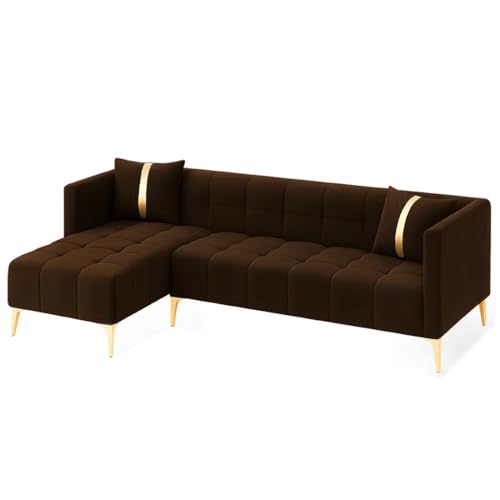 Image of Furny Styling 4 Seater Fabric LHS L Shape Sofa Set (Brown) | Soft Velvet Fabric | Modern Design | Comfortable Seating | Living Room Furniture