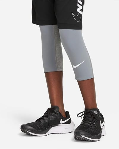 Nike Pro Dri-FIT Big Kids' (Boys') 3/4-Length Tights (Carbon Heather/White, DM8542-091) Size Large4
