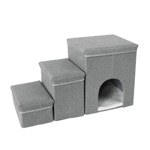 CYWOPVEQ 犬 階段 収納付き 3段 小型犬・中型犬・大型犬対応 ベッド/ソファー用ステップ 超耐久ジップデザイン ペット用階段 老犬/関節ケア/子犬用