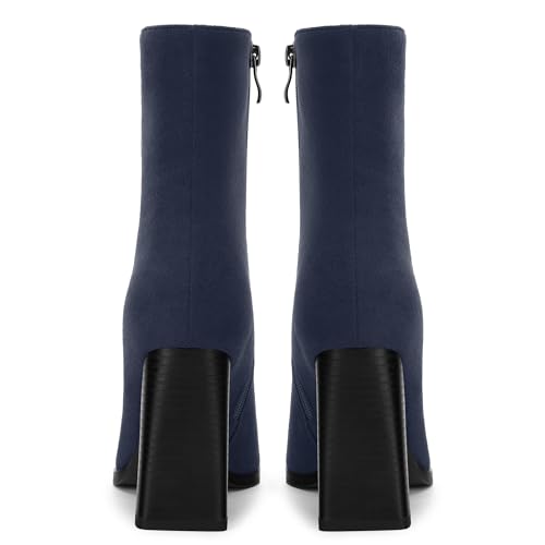 Womens Ankle Boots, Square Toe High Heel Short Boots for Women, Fashion Chunky Heel Mid Calf Boots with Side Zipper 3.5 In4