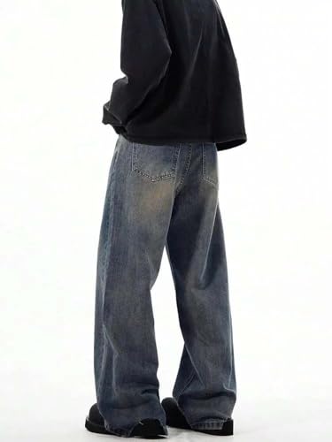 Image of KOTTY Baggy-Fit Denim: Men Zip Fly Washed Cotton Spandex Lightweight Durable Everyday Streetwear Baggy Fit Jeans