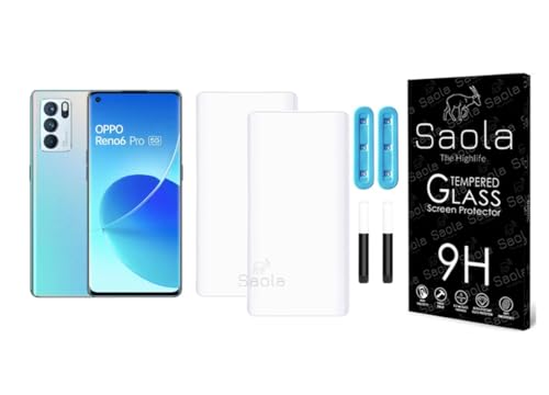 Image of Saola Curved UV Tempered Glass For Oppo Reno 6 Pro 5G. Comes With UV Light & Glue For Finest Pasting. Edge To Edge Protection With Case Friendly Fit. (Pack Of 2)