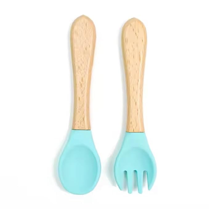 Image of BabyGo Silicone Baby Feeding Set | Waterproof Bib + Divided Suction Plate + Soft Spoon & Fork | Easy-Clean, Non-Slip, Washable & Reusable Feeding Kit for Infants & Toddlers - Blue Apron Set (6 Pcs)