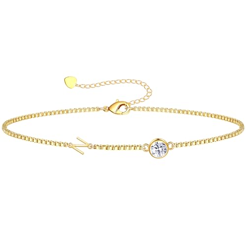 Image of Birthstone Bracelets for Women, Initial Bracelet Teen Stocking Stuffers Birthday Gifts for Teen Girls Initial Bracelet Trendy Letter A-Z Dainty Bracelet 21st 30th Mom Birthday Gift Birthstone Jewelry
