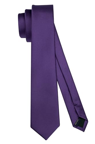 HISDERN Tie for Men 6cm Skinny Ties Purple Slim Silk Necktie Classic Wedding Party Business Work